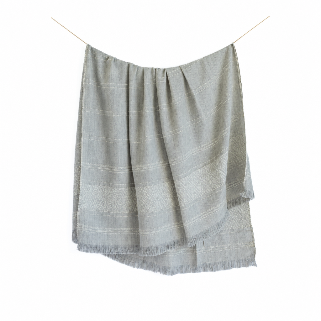 Handloomed Superfine Alpaca Throw Blanket | Gray & Ivory CloudHaven | Allira Collection