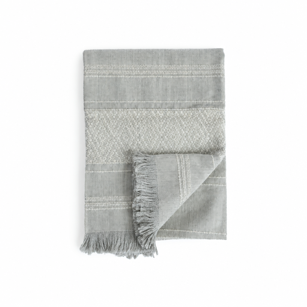 Handloomed Superfine Alpaca Throw Blanket | Gray & Ivory CloudHaven | Allira Collection