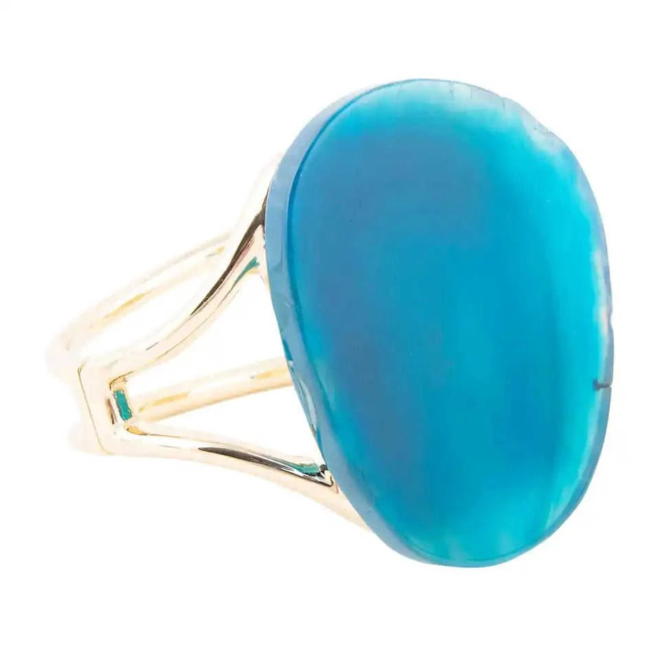 Cobalt Blue Agate Slab Cuff Golden Bracelet Eco My Home Bracelets Barse Jewelry ecomyhome.store United States
