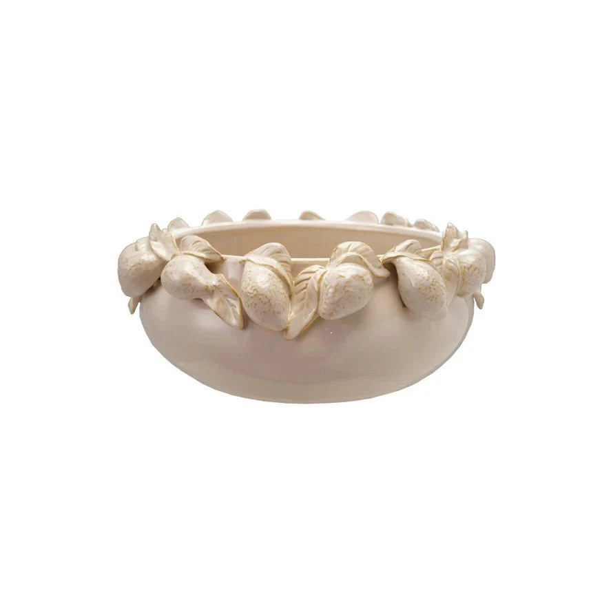 Cream Stoneware Bowl with Lemons – Decorative Accent