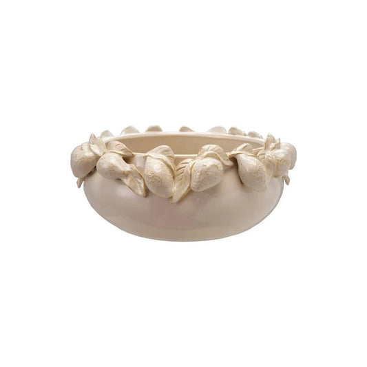 Cream Stoneware Bowl with Lemons – Decorative Accent