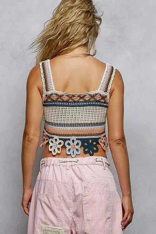 Cutout Flower Crochet Cami with Dangle Detail for Stylish Summer Look Eco My Home Tank Top Salty Season LLC ecomyhome.store United States