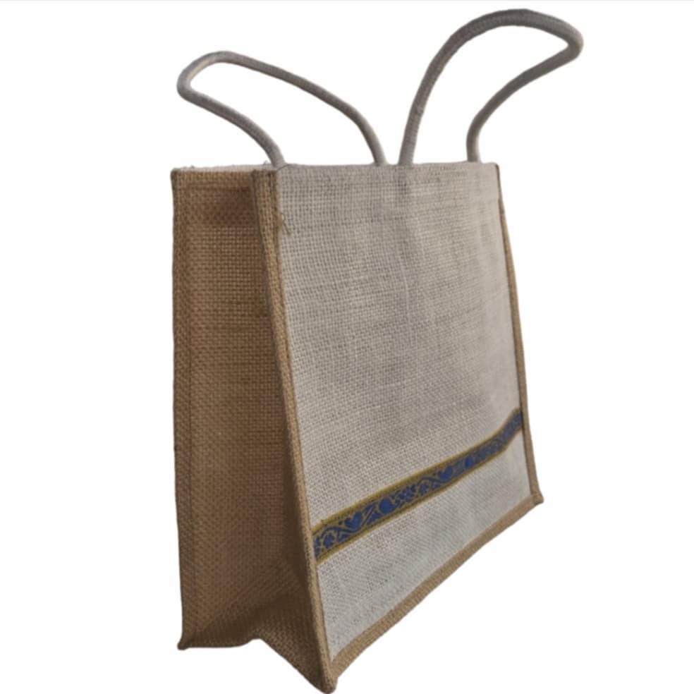 Vintage Style Jute Cotton Pocket Large Tote Shopping BAG Custom made