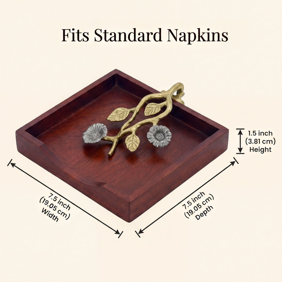 Wooden Napkin Holder – Silver Gold, Pivot Arm