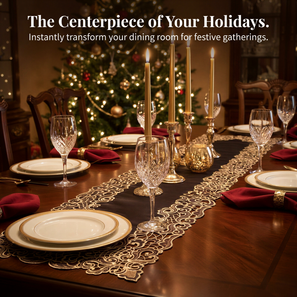 Black Gold Table Runner – Noir Luxe, 14x108 Inch