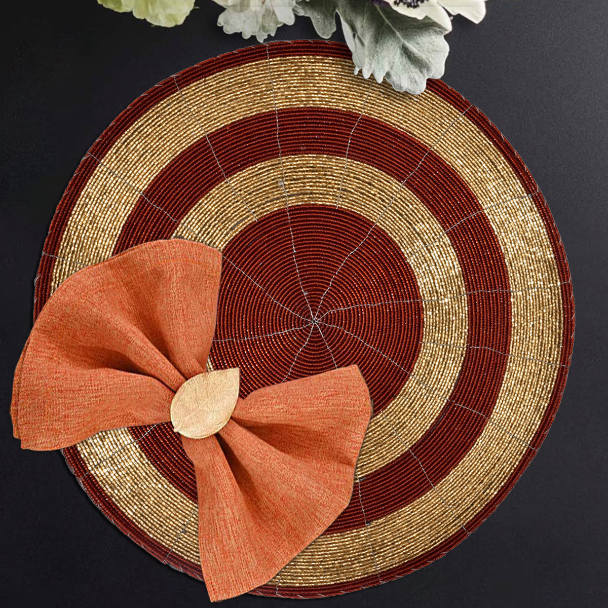 Aidden Bloom – Beaded Placemats, The Aidden Collection Artistic Decorative Dining Table Décor 14 inch