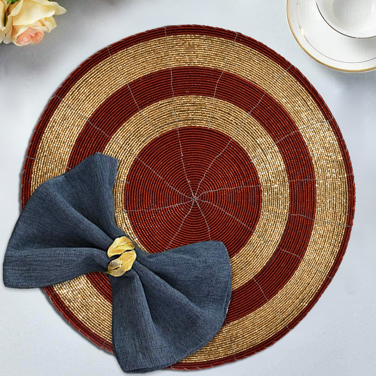 Aidden Bloom – Beaded Placemats, The Aidden Collection Artistic Decorative Dining Table Décor 14 inch
