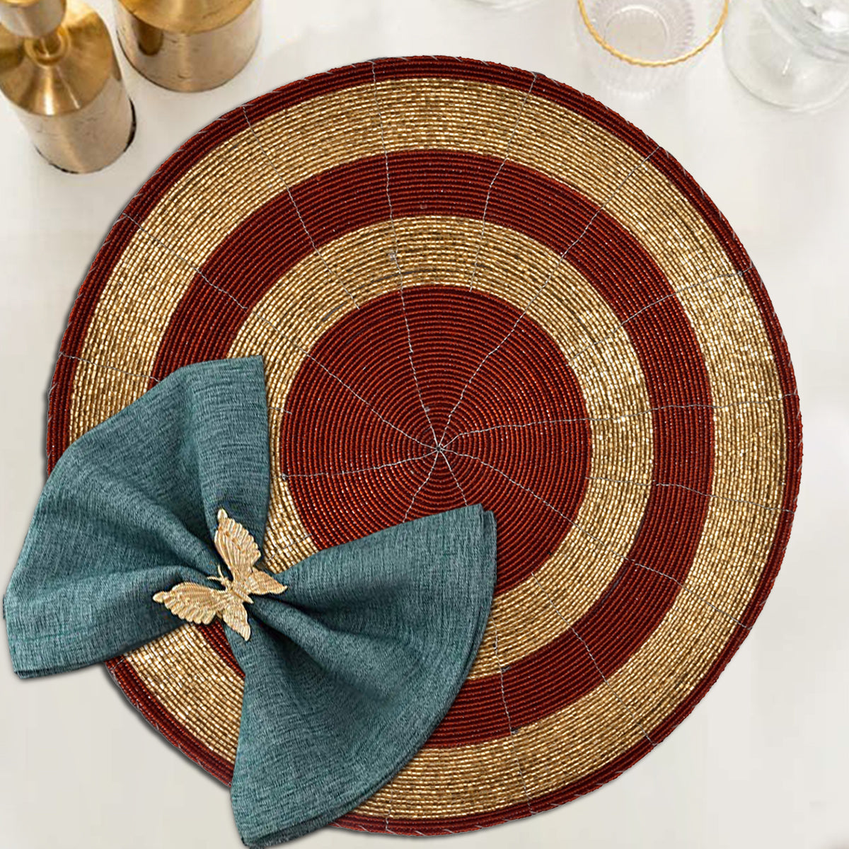 Aidden Bloom – Beaded Placemats, The Aidden Collection Artistic Decorative Dining Table Décor 14 inch