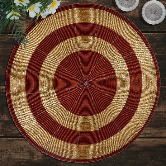 Beaded Placemats – Round Handmade Table Decor with Embroidered Beads, 14 Inch