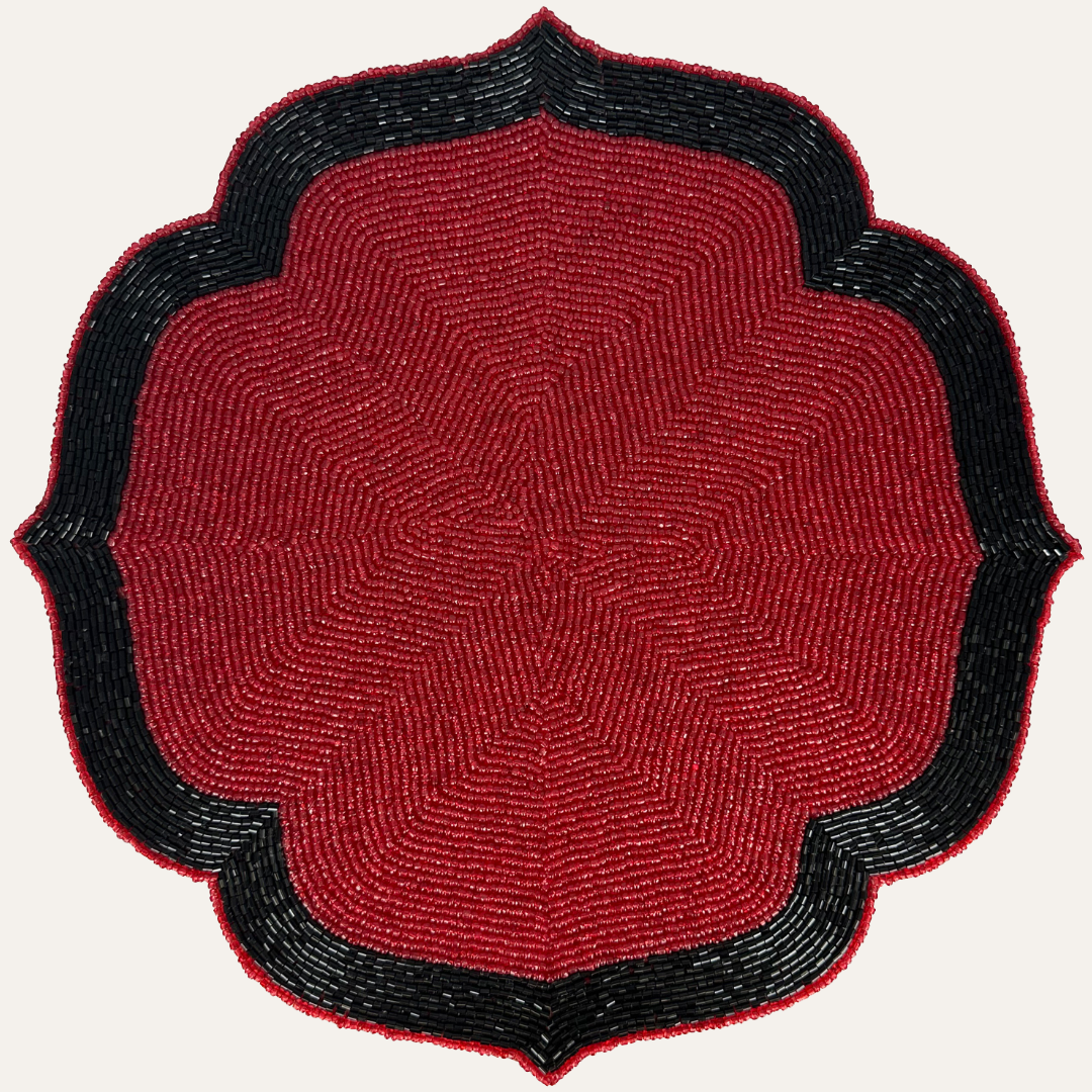Beaded Placemats – Handmade Red Black Dining Table Mats, 14 Inch Heat Resistant