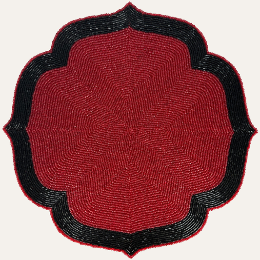 Beaded Placemats – Handmade Red Black Dining Table Mats, 14 Inch Heat Resistant