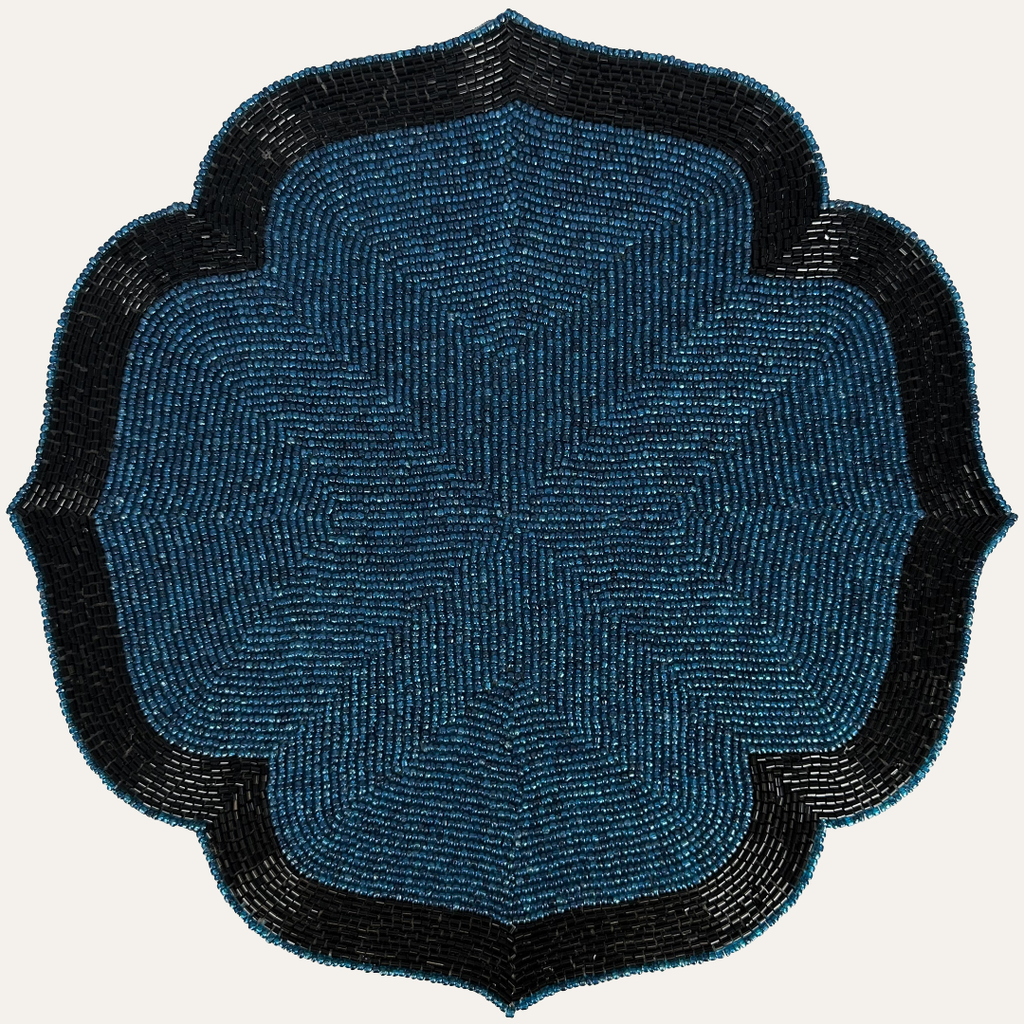Teal Eclipse – Beaded Placemats in Teal and Black Elegant Heat Resistant Dining Table Décor 14 inch