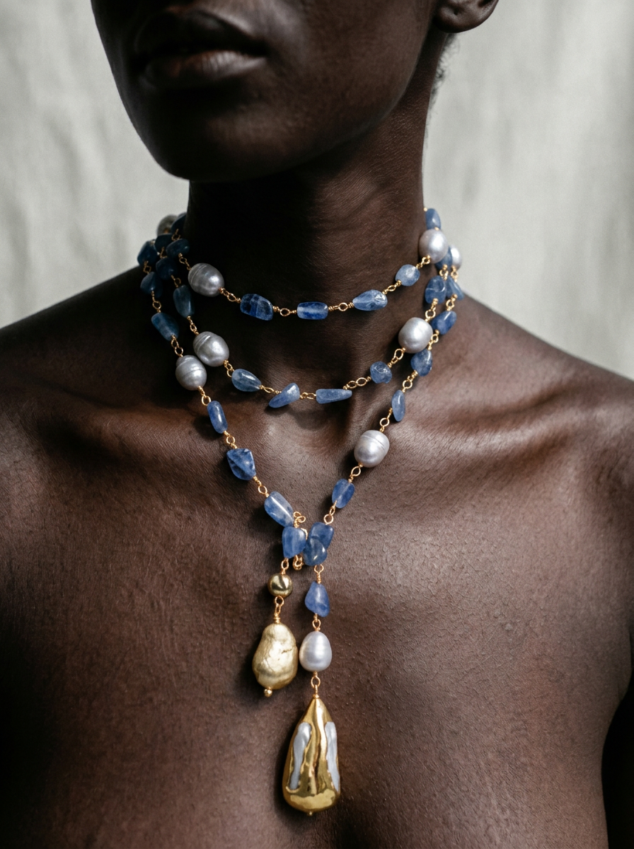 Divine Kyanite Baroque Pearl Layered Necklace