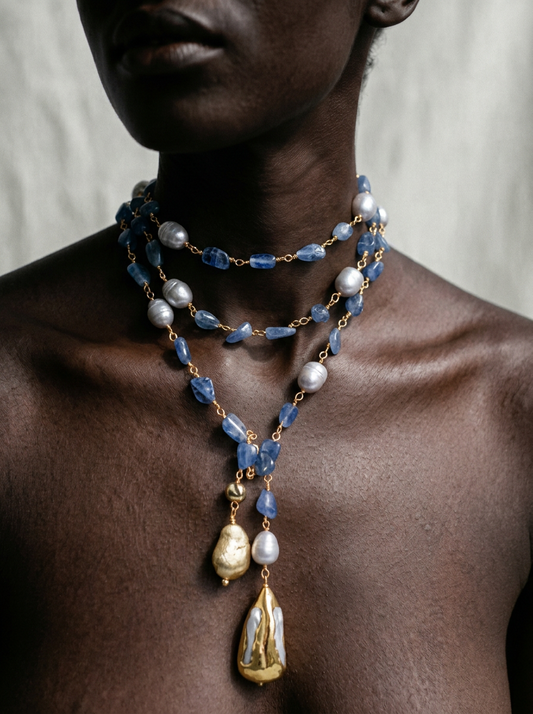 Divine Kyanite Baroque Pearl Layered Necklace