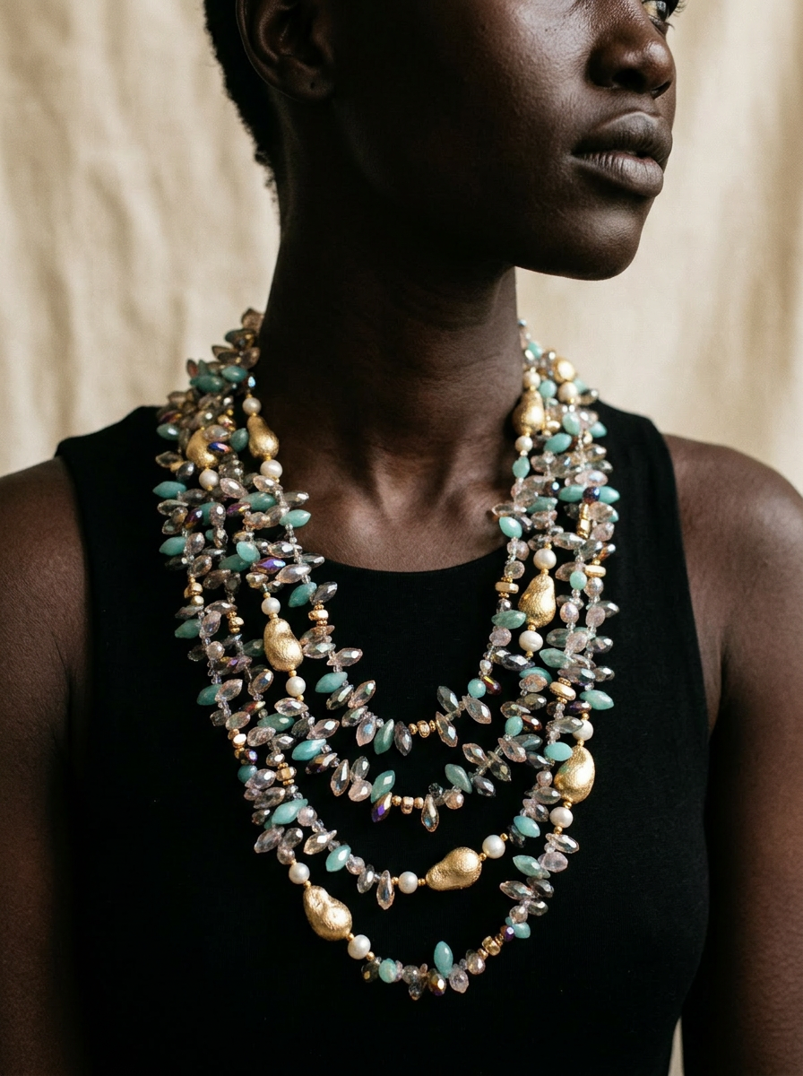 Abundant Multicolored Crystal Layered Necklace