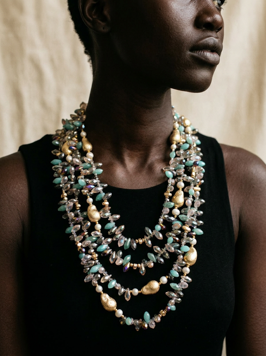 Abundant Multicolored Crystal Layered Necklace