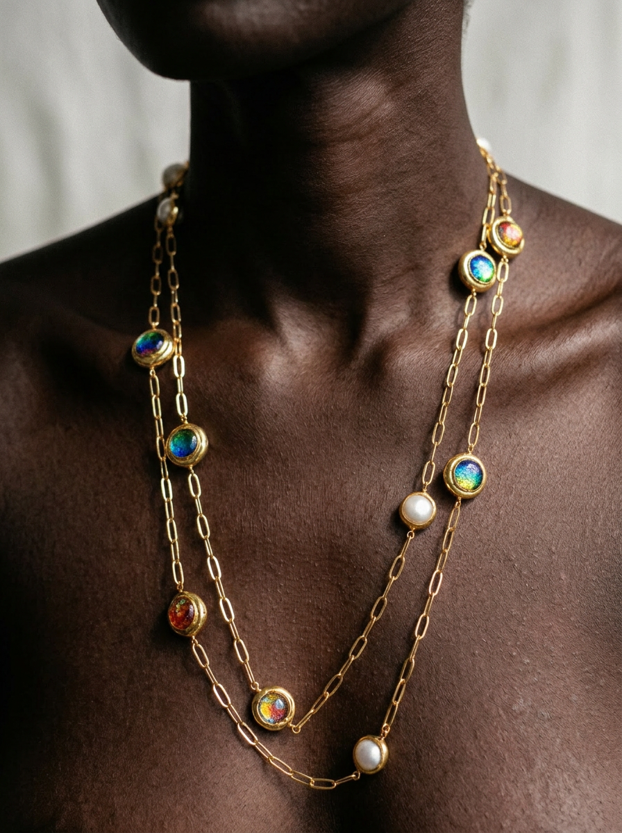 Magnetic Gold Beaded Pearl Necklace