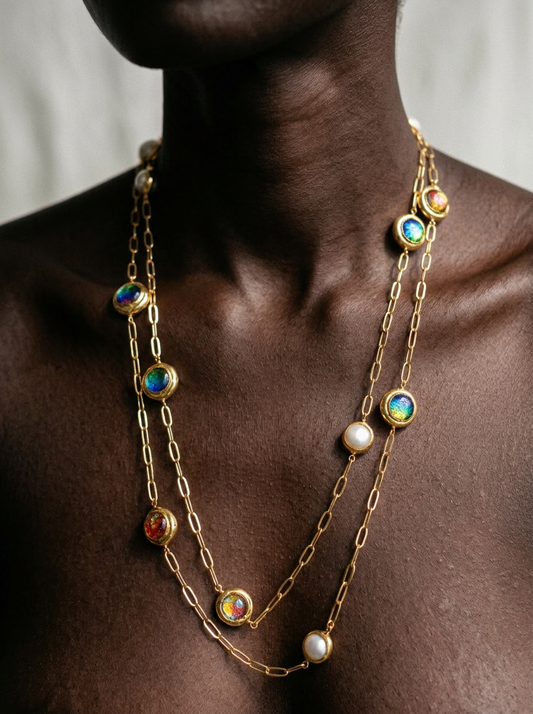 Magnetic Gold Beaded Pearl Necklace