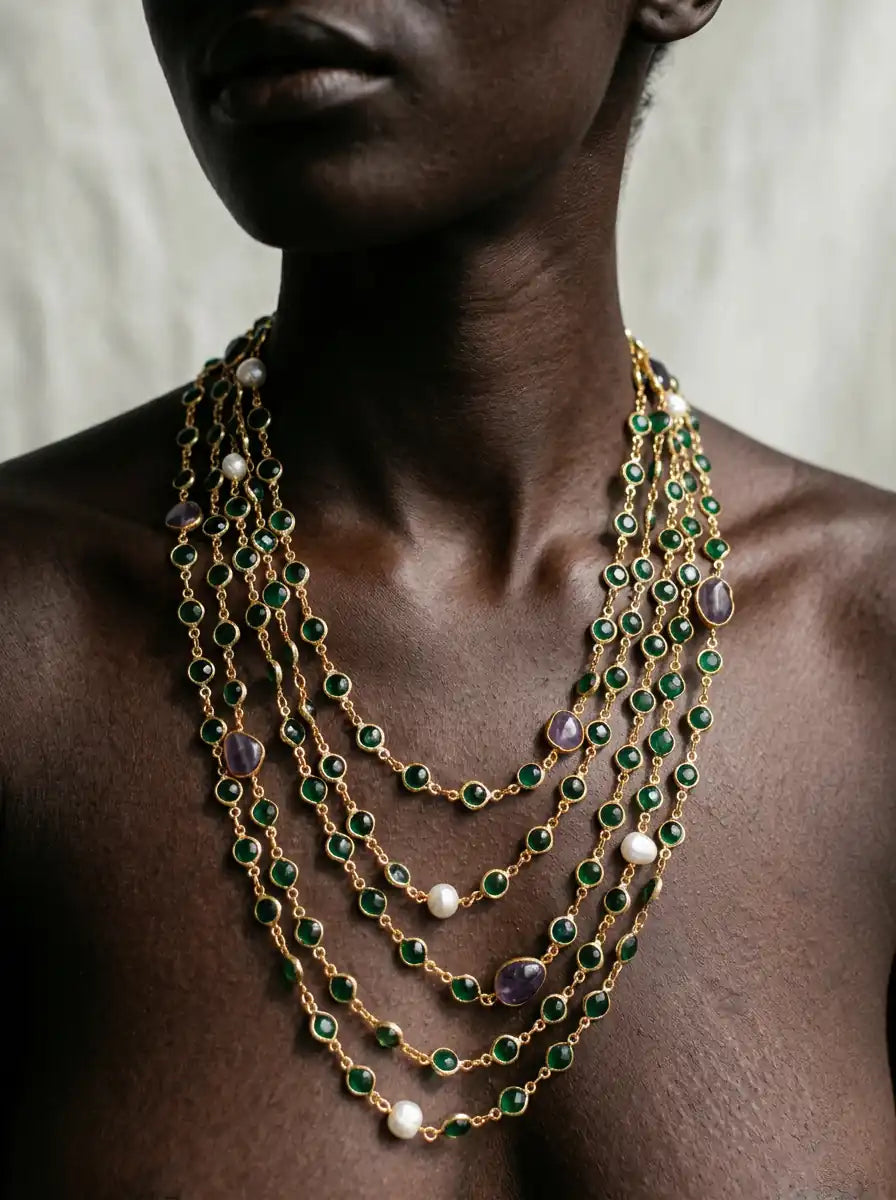 Mystic Gold Pearl Beaded Layered Necklace
