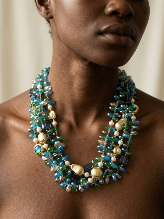Vibrant Multi-Strand Crystal Pearl Choker