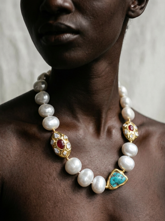 Worthy Gold-Plated Turquoise Pearl Necklace