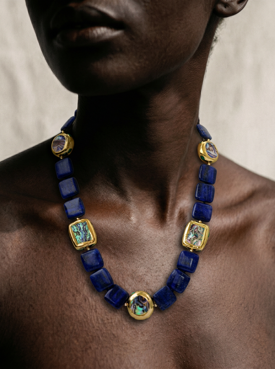 Magnetic Lapis Abalone Statement Necklace