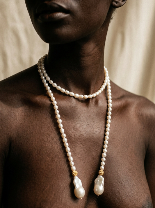 Luminous Baroque Pearl Lariat Necklace