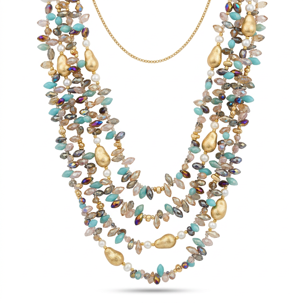 Abundant Multicolored Crystal Layered Necklace
