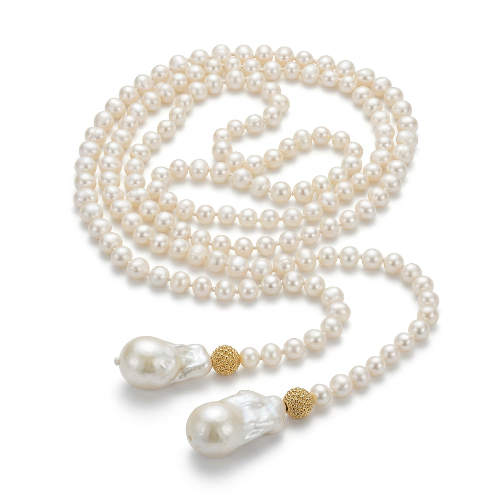 Luminous Baroque Pearl Lariat Necklace