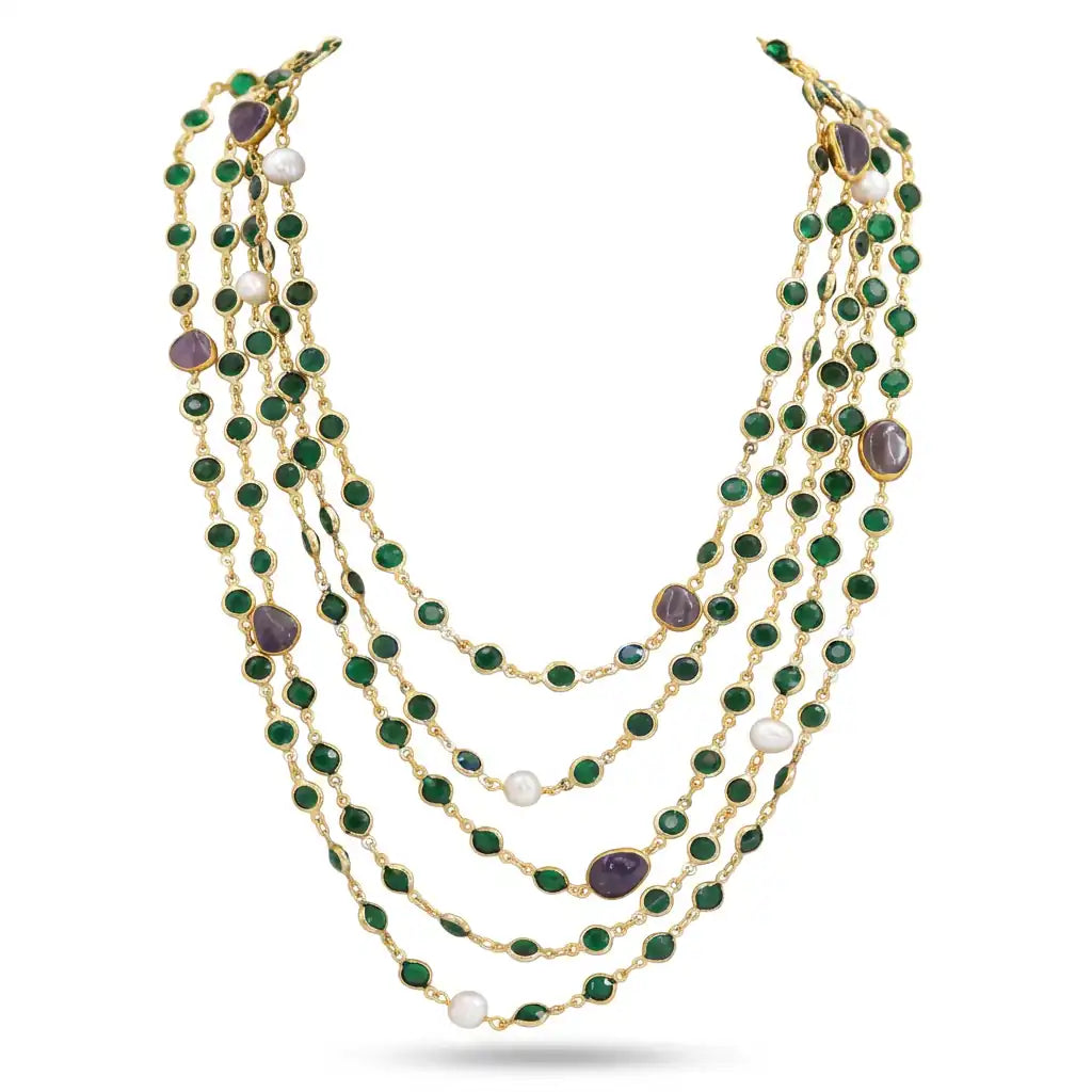 Mystic Gold Pearl Beaded Layered Necklace