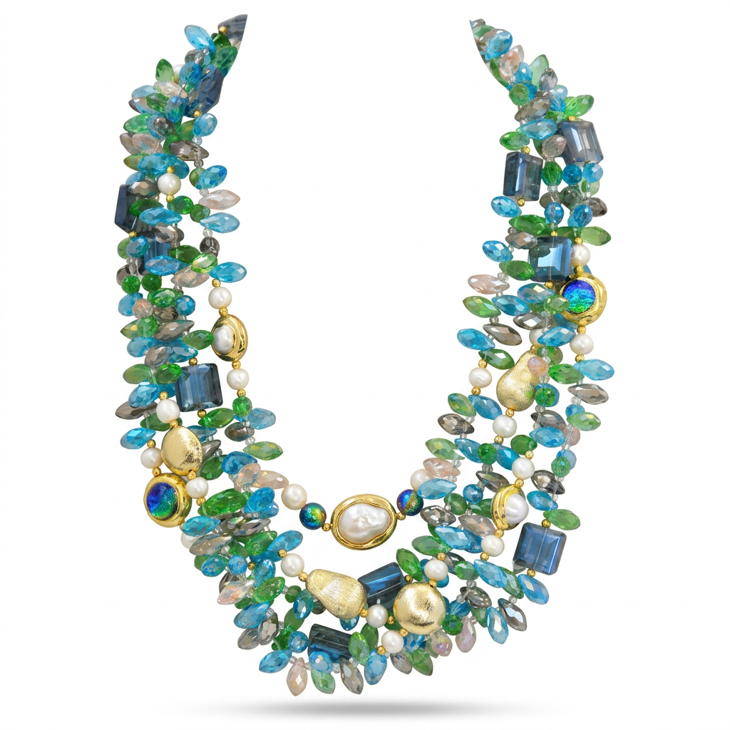 Vibrant Multi-Strand Crystal Pearl Choker
