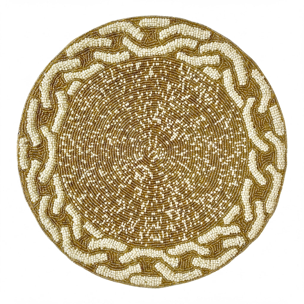 Beaded Placemats - Handmade Round Glass Bead Placemats with Satin Backing