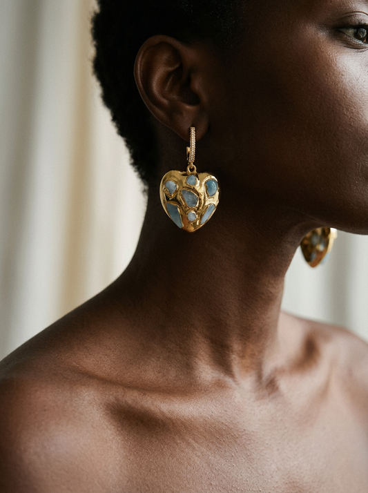 Worthy Gold Larimar Heart Drop Earrings