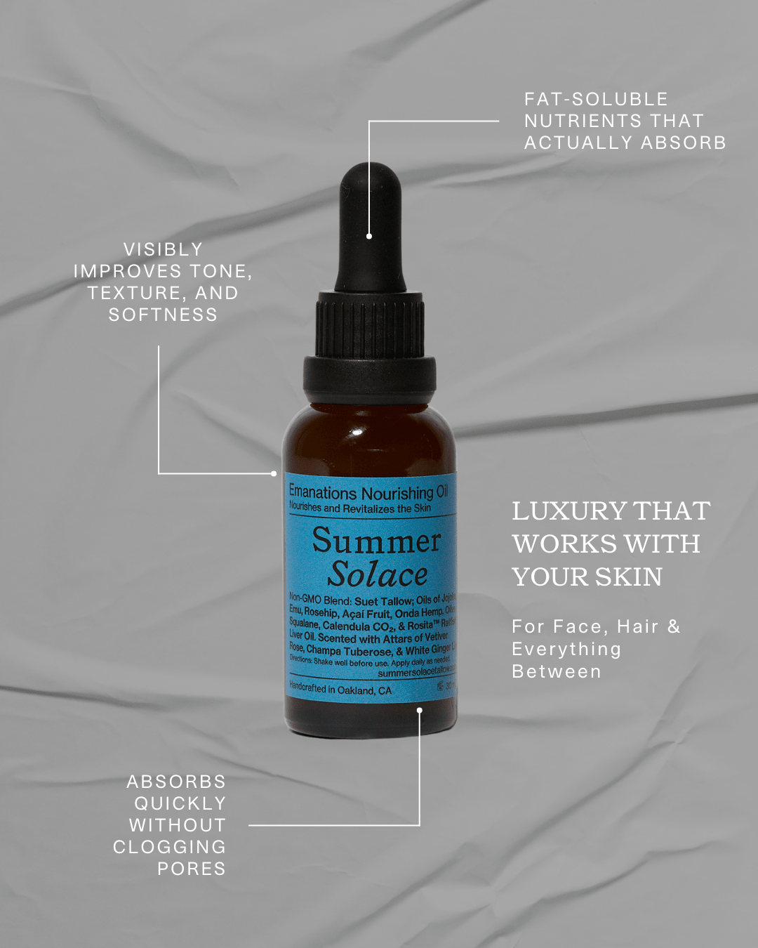 Emanations Tallow & Emu Face Oil | Sea Buckthorn & Floral Attars | Dry, Sensitive & Mature Skin