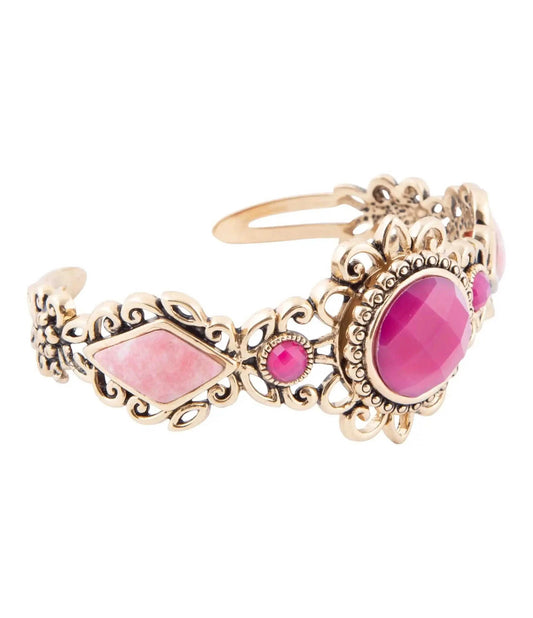 Embellished Pink Quartz Golden Cuff Bracelet Eco My Home Bracelets Barse Jewelry ecomyhome.store United States