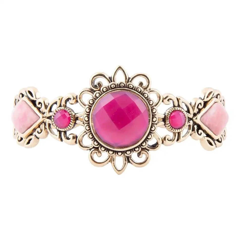 Embellished Pink Quartz Golden Cuff Bracelet Eco My Home Bracelets Barse Jewelry ecomyhome.store United States