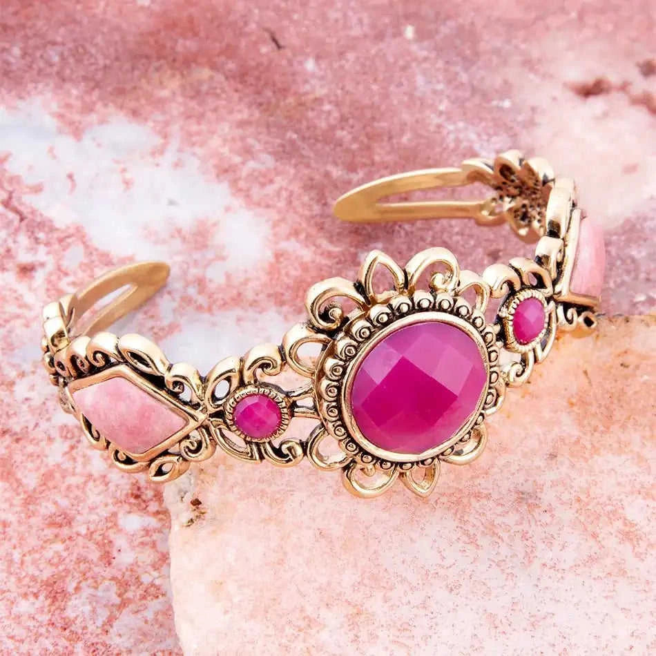Embellished Pink Quartz Golden Cuff Bracelet Eco My Home Bracelets Barse Jewelry ecomyhome.store United States