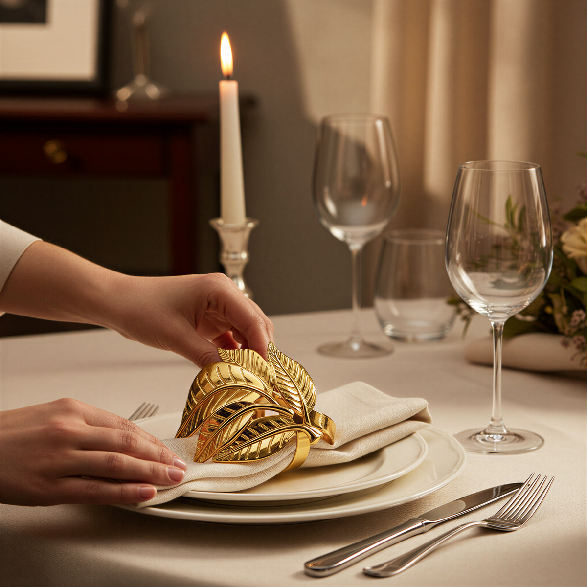 Gold Leaf Napkin Rings – Gilded Bloom