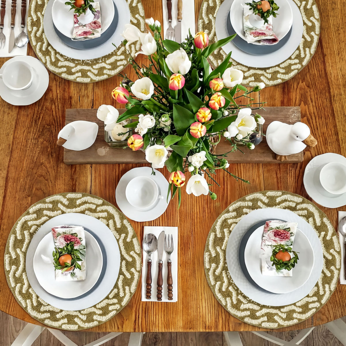 Beaded Placemats - Handmade Round Glass Bead Placemats with Satin Backing