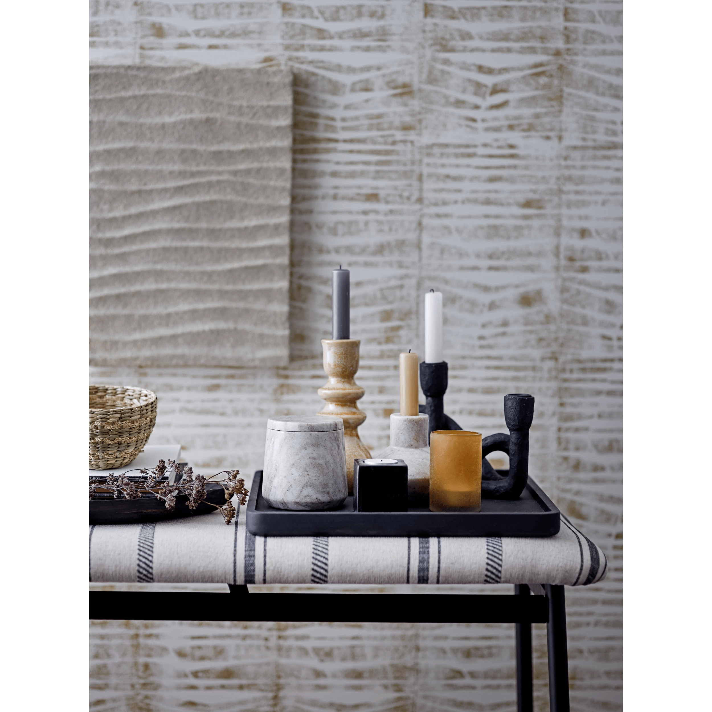 Abstract Double Taper Candle Holder in Black