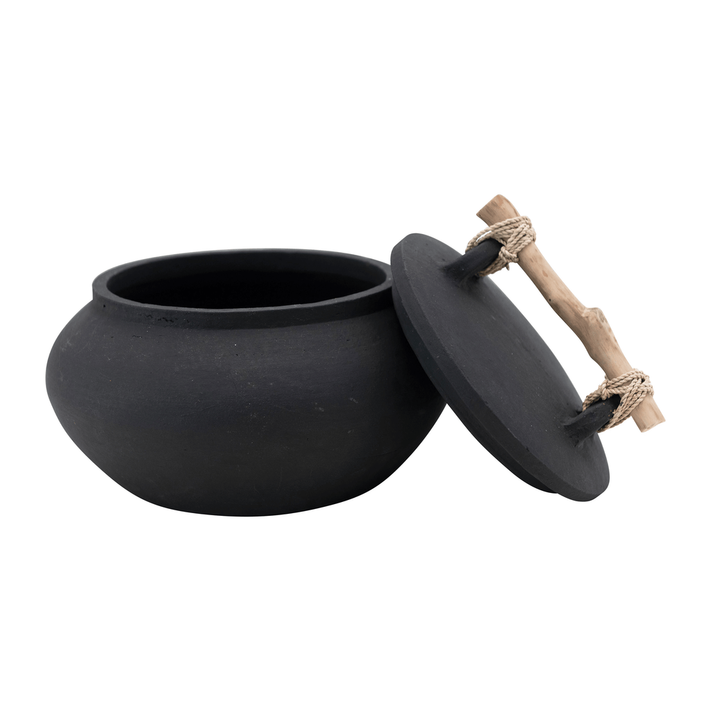 Bali Terracotta Container with Lid and Driftwood Handle