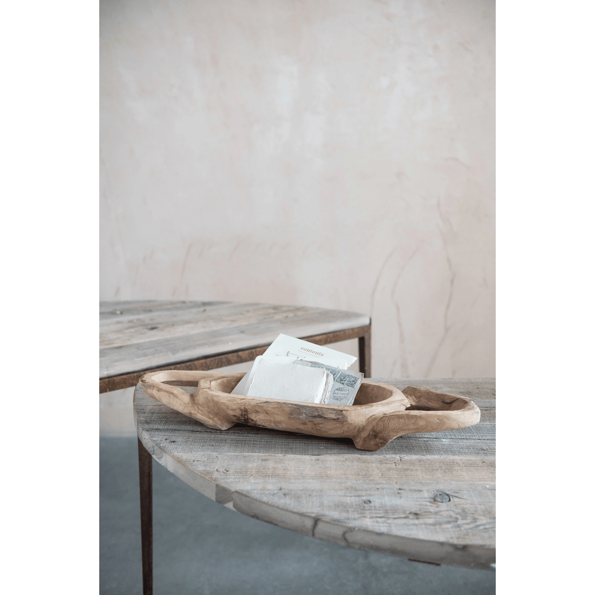 Decorative Hand-Carved Teakwood Tray with Handles