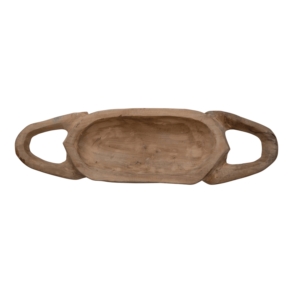 Decorative Hand-Carved Teakwood Tray with Handles