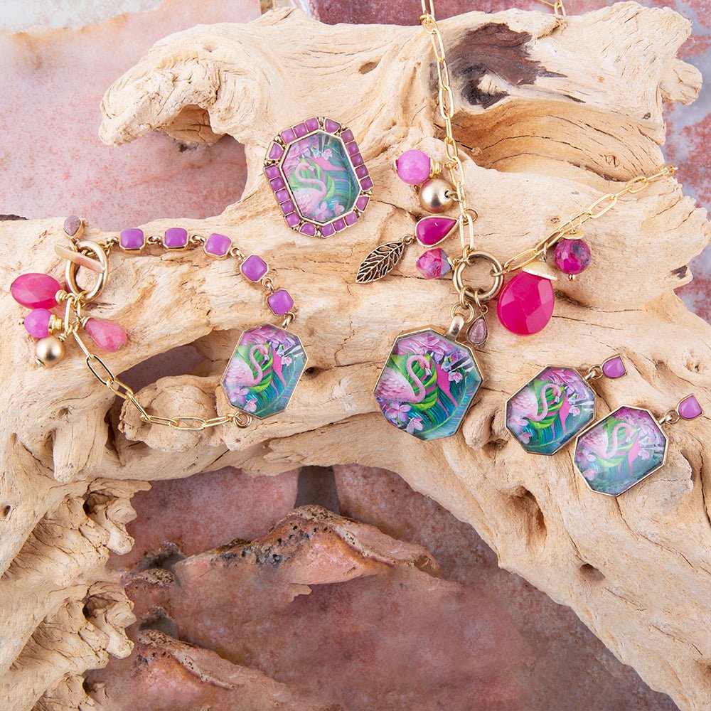 Flamingo Pink Agate Golden Post Drop Earrings