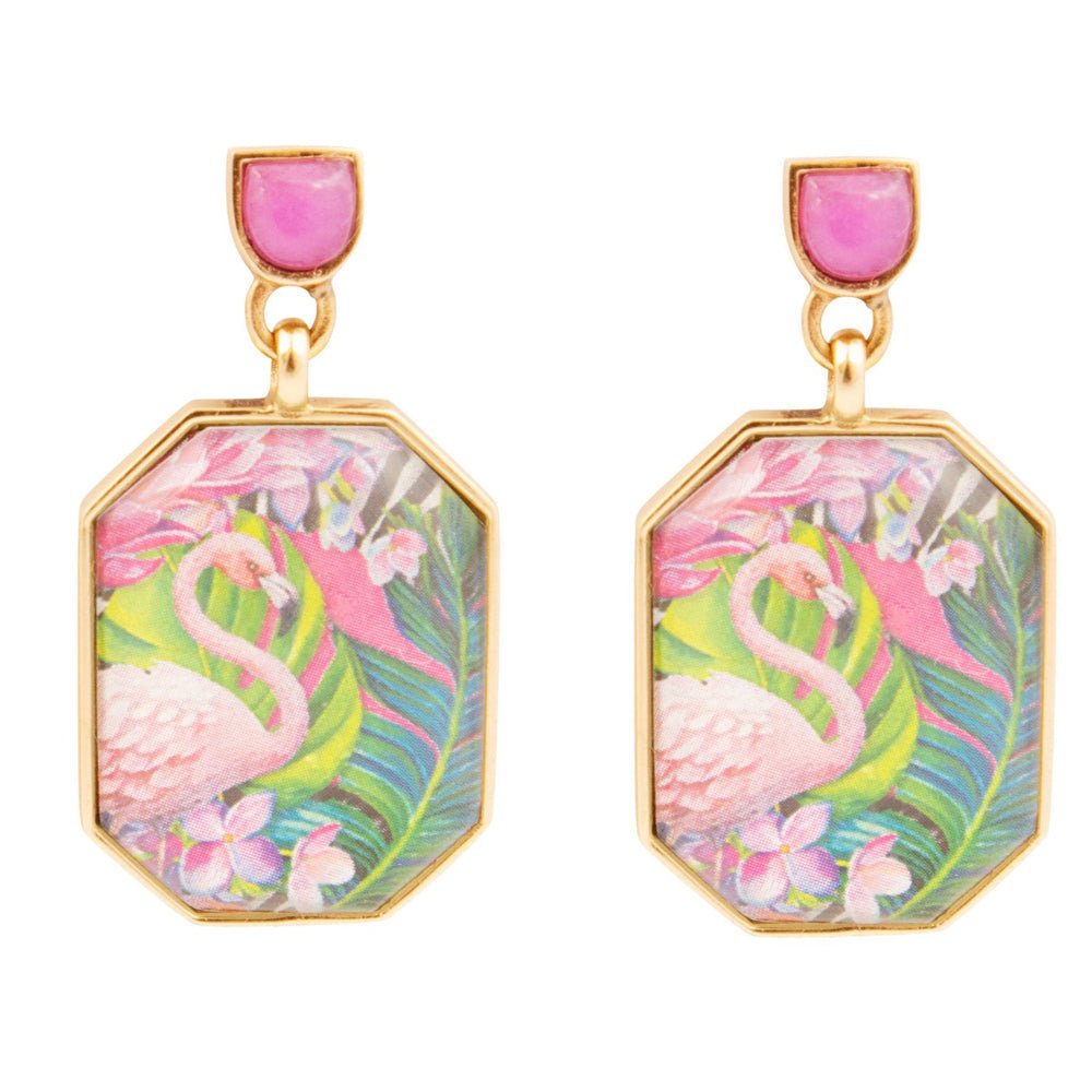 Flamingo Pink Agate Golden Post Drop Earrings