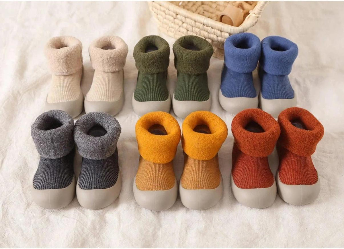 Toddler Sock Shoes with Rubber Soles | Fleece Winter Barefoot Shoes