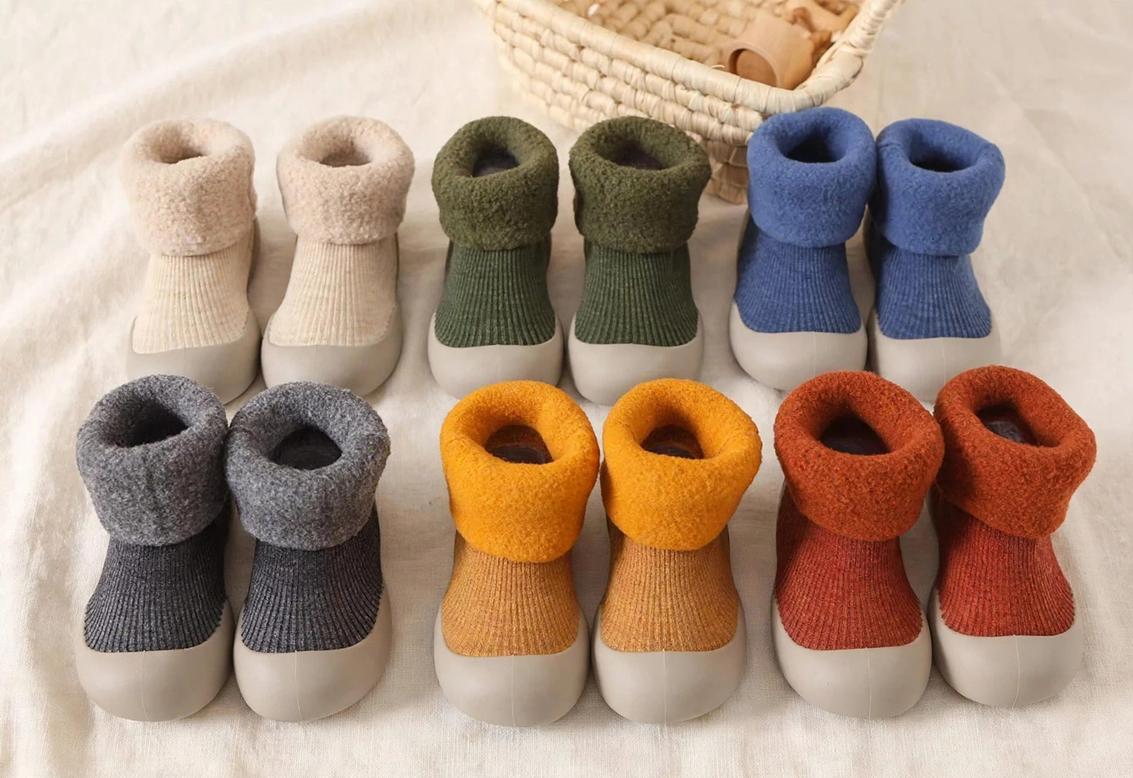 Toddler Sock Shoes with Rubber Soles | Fleece Winter Barefoot Shoes