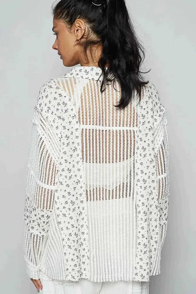 Floral Crochet Patchwork Long Sleeve Shirt Eco My Home Shirt Salty Season LLC ecomyhome.store United States