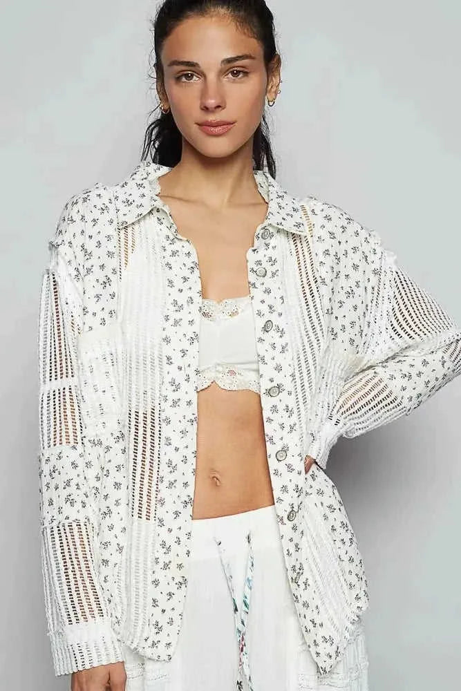 Floral Crochet Patchwork Long Sleeve Shirt Eco My Home Shirt Salty Season LLC ecomyhome.store United States