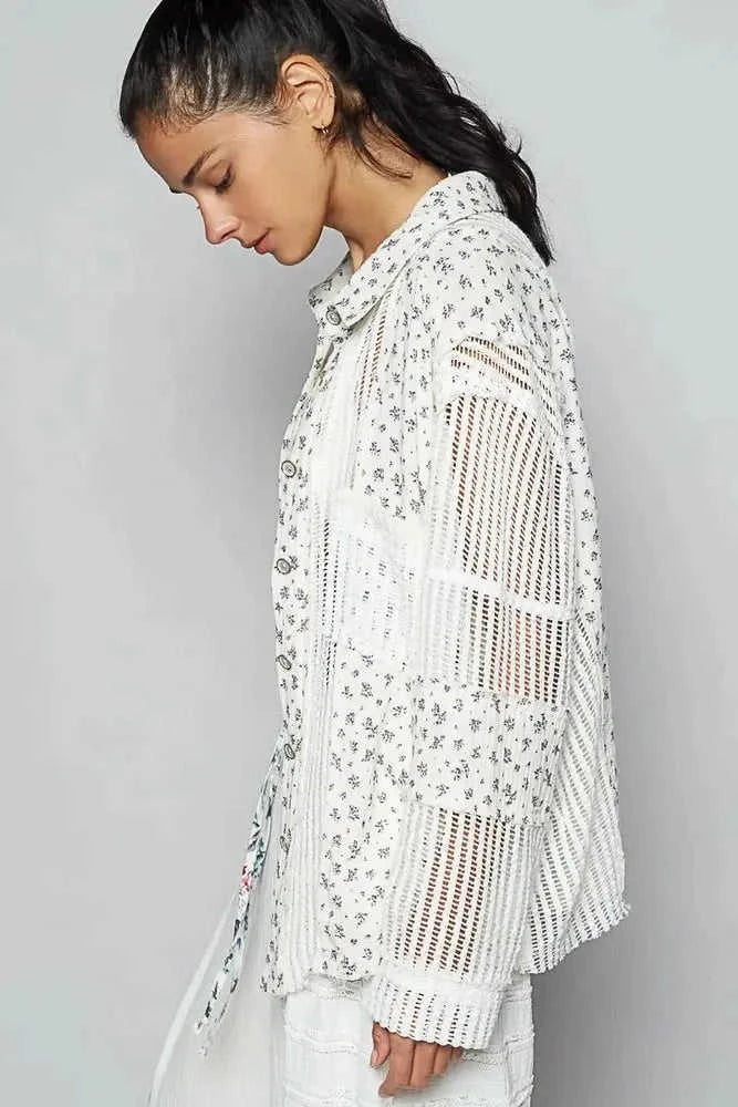 Floral Crochet Patchwork Long Sleeve Shirt Eco My Home Shirt Salty Season LLC ecomyhome.store United States
